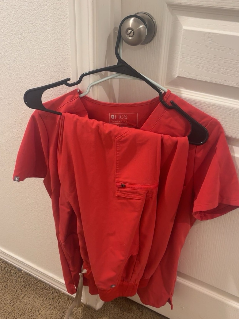 Figs Red Short Sleeve Medical Top with Front Pocket